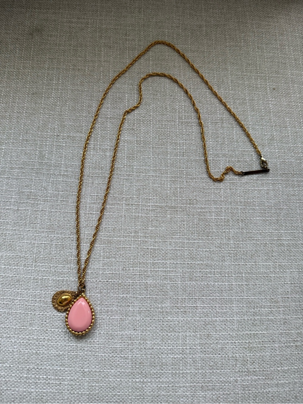Rachel Leigh Gold-tone Long Pendant with Pink Teardrop Pendant